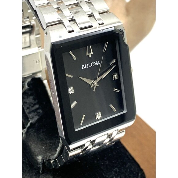 Bulova Men's Watch 96D145 Diamond Black Dial Silver Stainless Steel Quartz CHIP - Picture 13 of 14